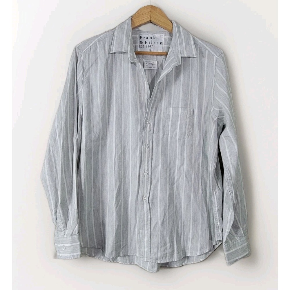 Frank & Eileen Women's L Eileen Gray Stripe Button Front Shirt